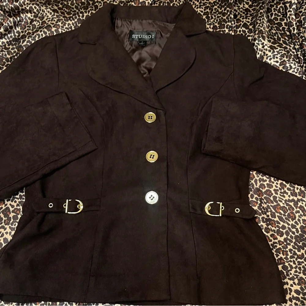 Y2k Studio 1 Brown Faux Suede Blazer Top